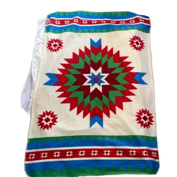St Lebre Indian School Throw Blanket Native Southwestern u Blue Red - Picture 3 of 5